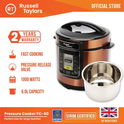 Russell Taylors 6L Electric Pressure Cooker PC-60 Stainless Steel Pot - Multi Cooker Rice Cooker