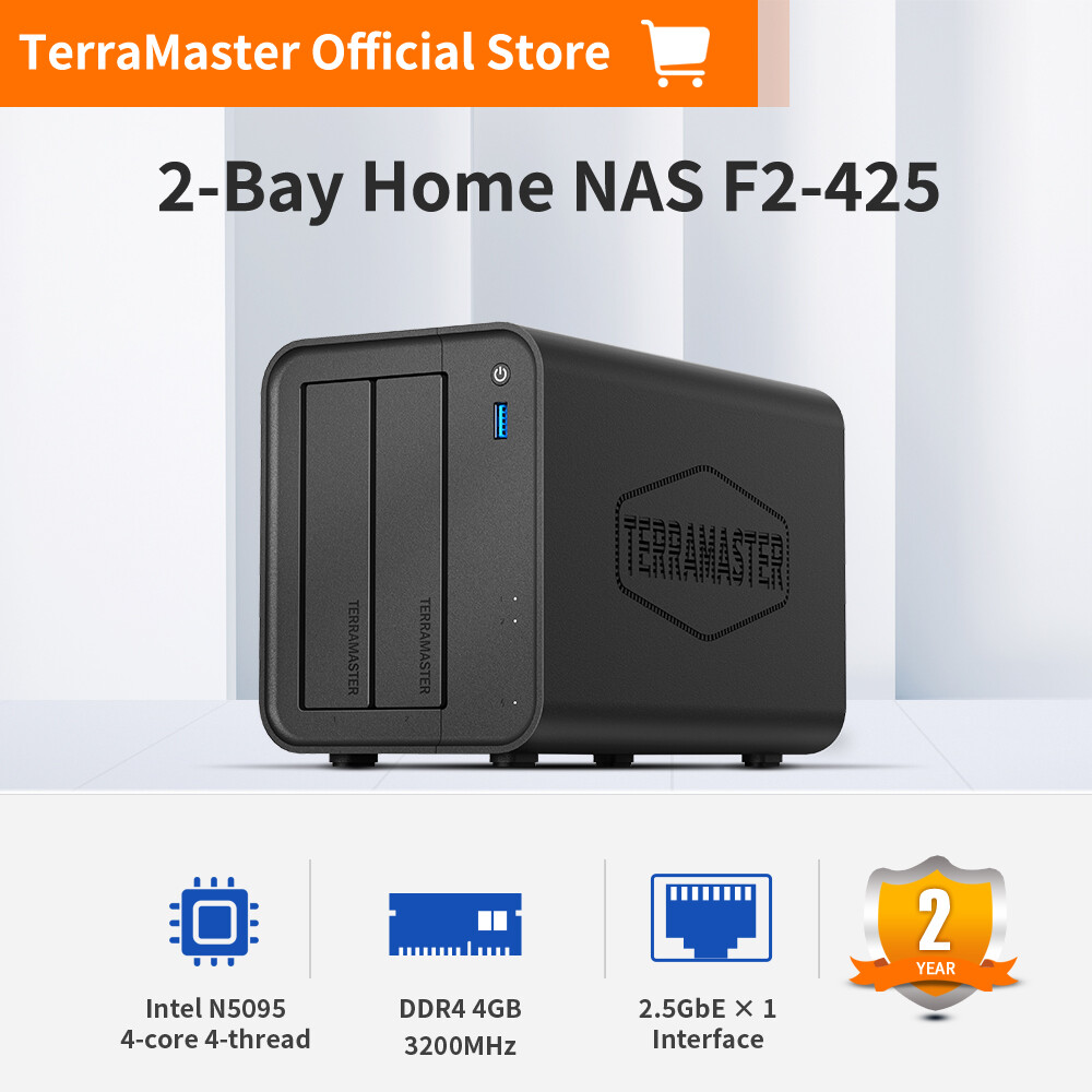 TERRAMASTER F2-425 2-Bay NAS Storage – Intel x86 Quad-Core CPU