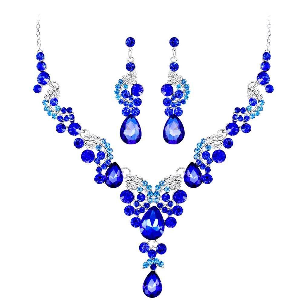 Gravitational wave 2Pcs/Set Luxury Full Rhinestone Semicircle Charm Bridal Stud Earrings Necklace