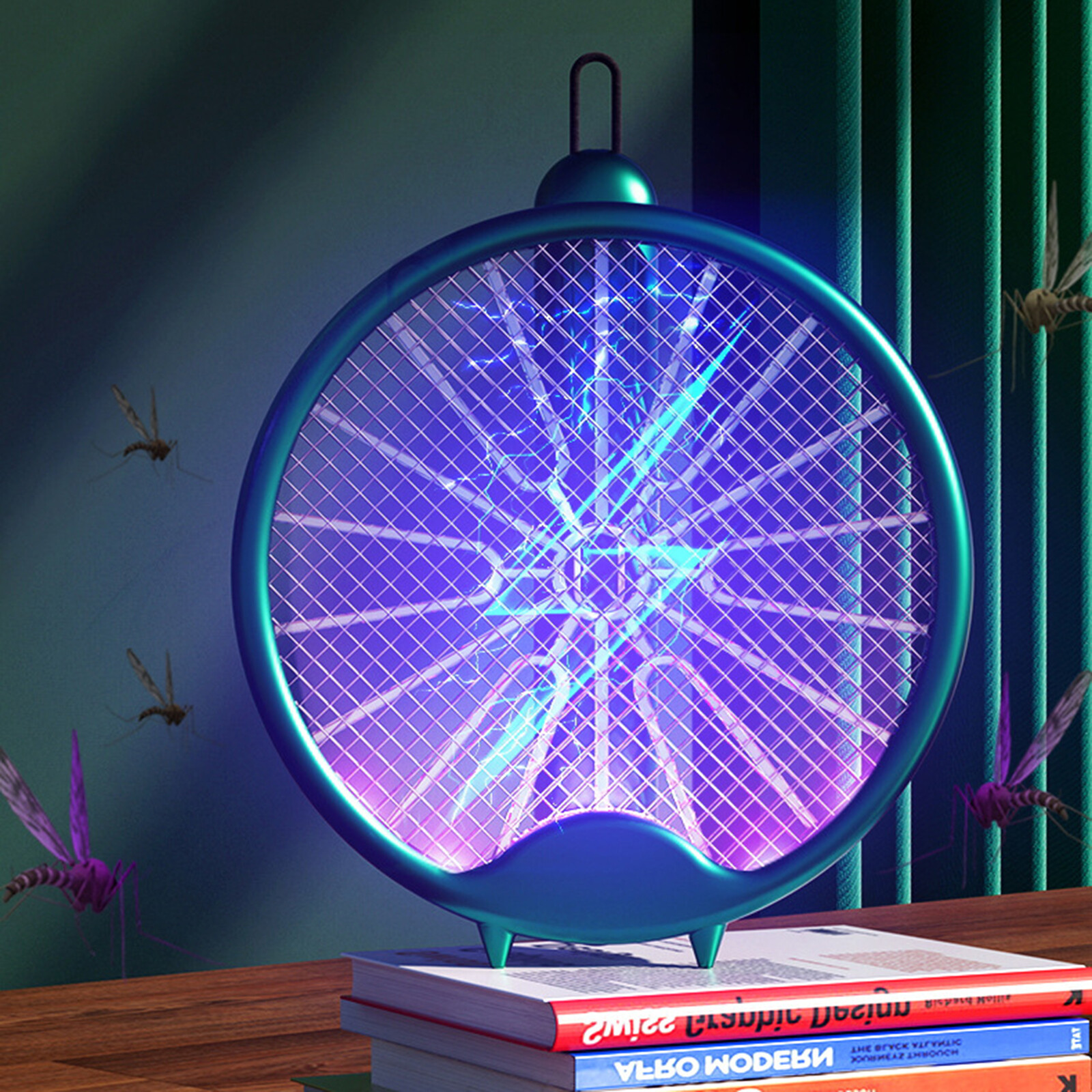 USB Mosquito Swatter Foldable UV Light Bug Zapper Racket Wall-mounted 800mAh Rotatable Rechargeable 5-Layer Safety Mesh Pest Control for Home Bedroom