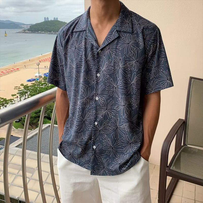 Lansboter New shirt Trendy short-sleeved shirt Casual shirt Handsome boy shirt