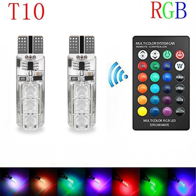 [BHKASDI] 2 Pcs T10 5050 COLORFUL AUTO LAMP OF INFRARED RAY REMOTE CONTROL SMD RGB 6 LED BULB MULTICOLOR W5W 501 SIDE LIGHT BULBS