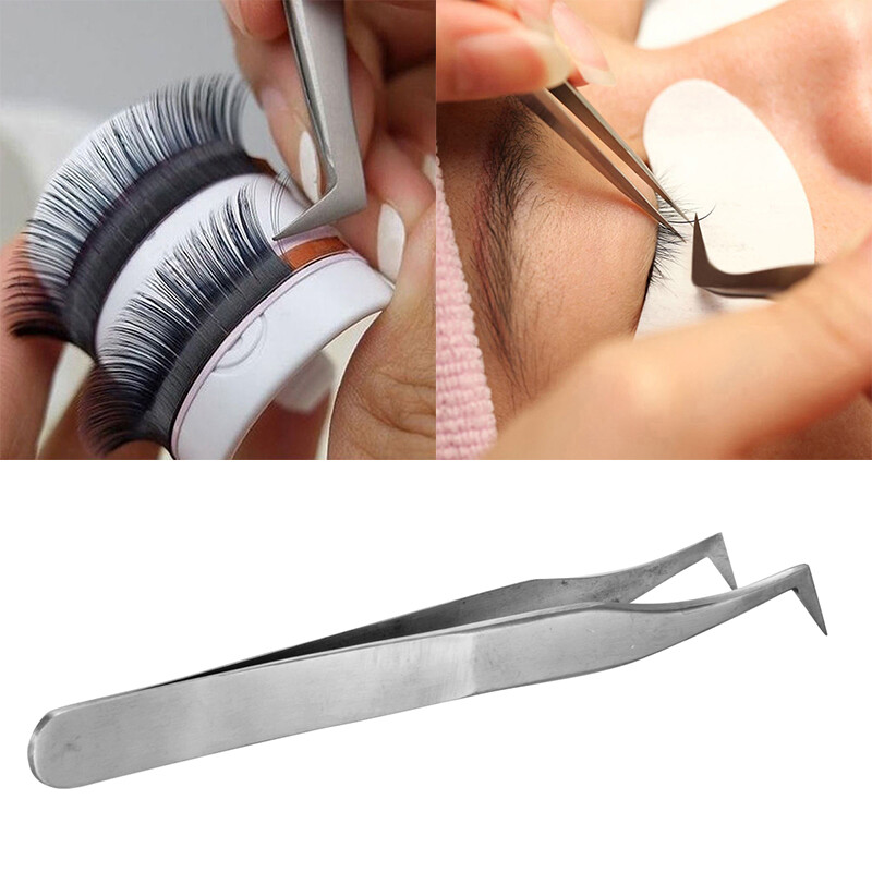 BOKALI Stainless Steel Eyelash Extension Tweezers Curved for 3D 6D Volume Mink Lashes