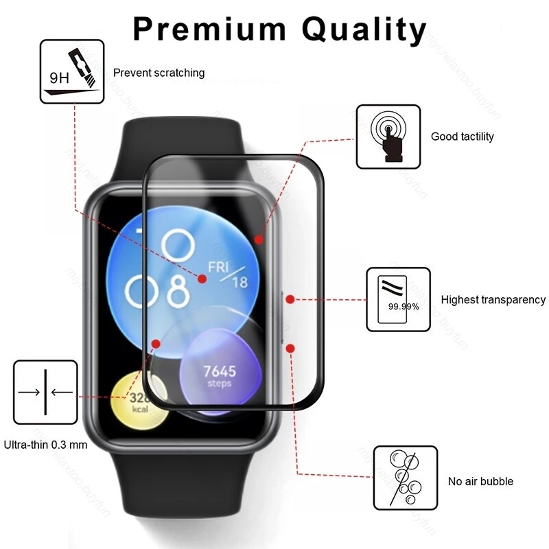 Miếng Dán Bảo Vệ Màn Hình HD Viền Cong PMMA 3D Cho Huawei Watch Fit 2