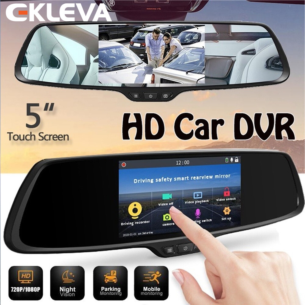 EKLEVA 5 Inch Touch Screen Car Dash Cam Auto Rearview Mirror DVR Camera 170° Angle Car Driving Recorder Night Vision Parking Monitoring
