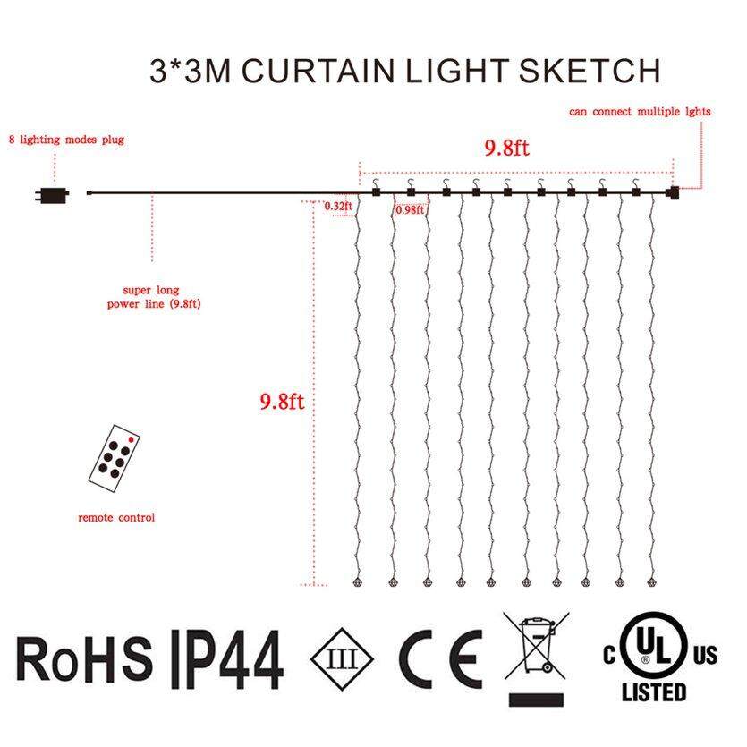 OH 3*3 m 300 Đèn Led Tiên Đèn Sổ Icicle Đèn Trang Trí Tiệc Dụng Cụ