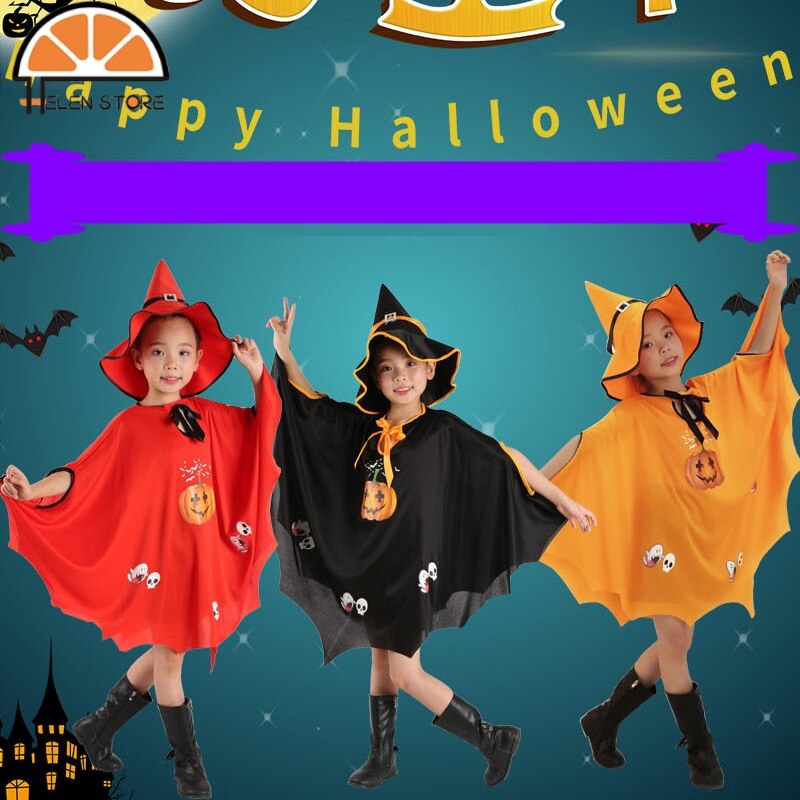 YADOU Children's Halloween Cape Cape Witch cosplay cape pumpkin costume hat cape