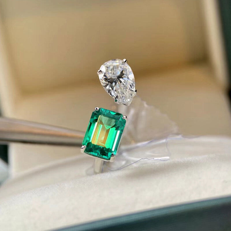 Ngọc Lục Bảo mô phỏng Tourmaline công chúa vuông khí Nhẫn mở nhẫn nữ