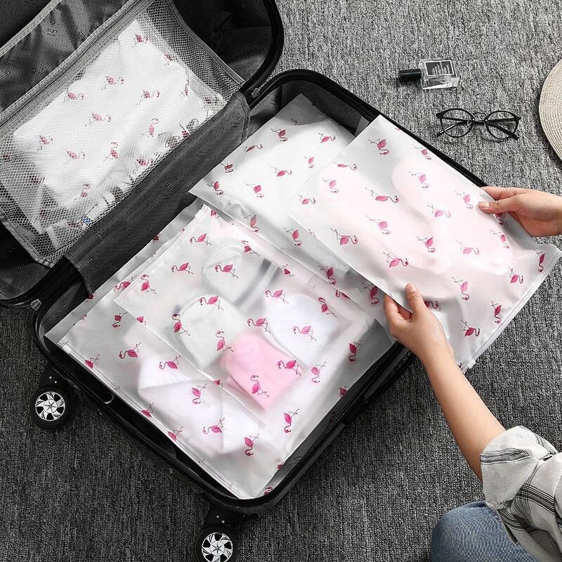 Houseeker Transparent Flamingo Travel Storage Bag Zipper Pouch Waterproof Clothing Closet Underwear Bag Shoe Bags