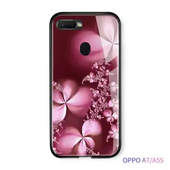 Ucuc Untuk Oppo A5s A7 Case Fashion Wanita Gadis Ungu Motif Bunga Shockproof Sarung Hp Kaca Keras Penutup Belakang