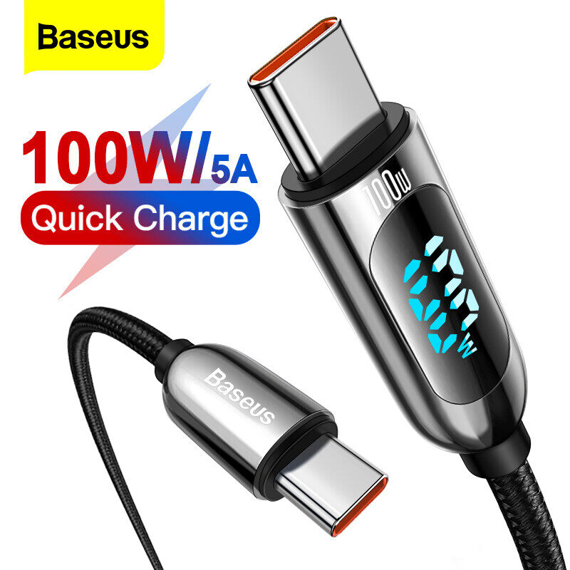 Baseus LED Display USB Type C Cable For Xiaomi Huawei Samsung 5A Fast Charging Charger Type-C PD Date iphone Cable USB C Wire Cord