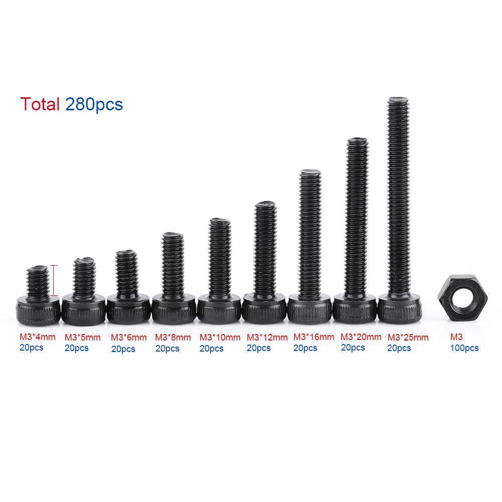 280Pcs/Box M3 Cap Head Hex Socket Bolt Screw Nut Metric Machine Fastener Assortment Set