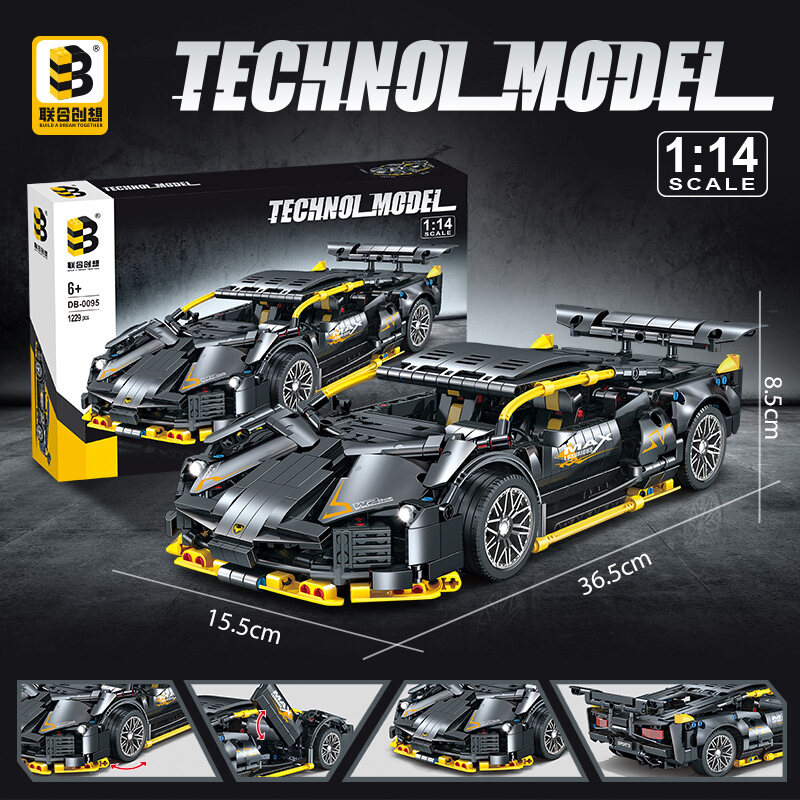 Black Lamborghini Supercar building block set, 4 modes to choose from, educational dry toys, toy for kids