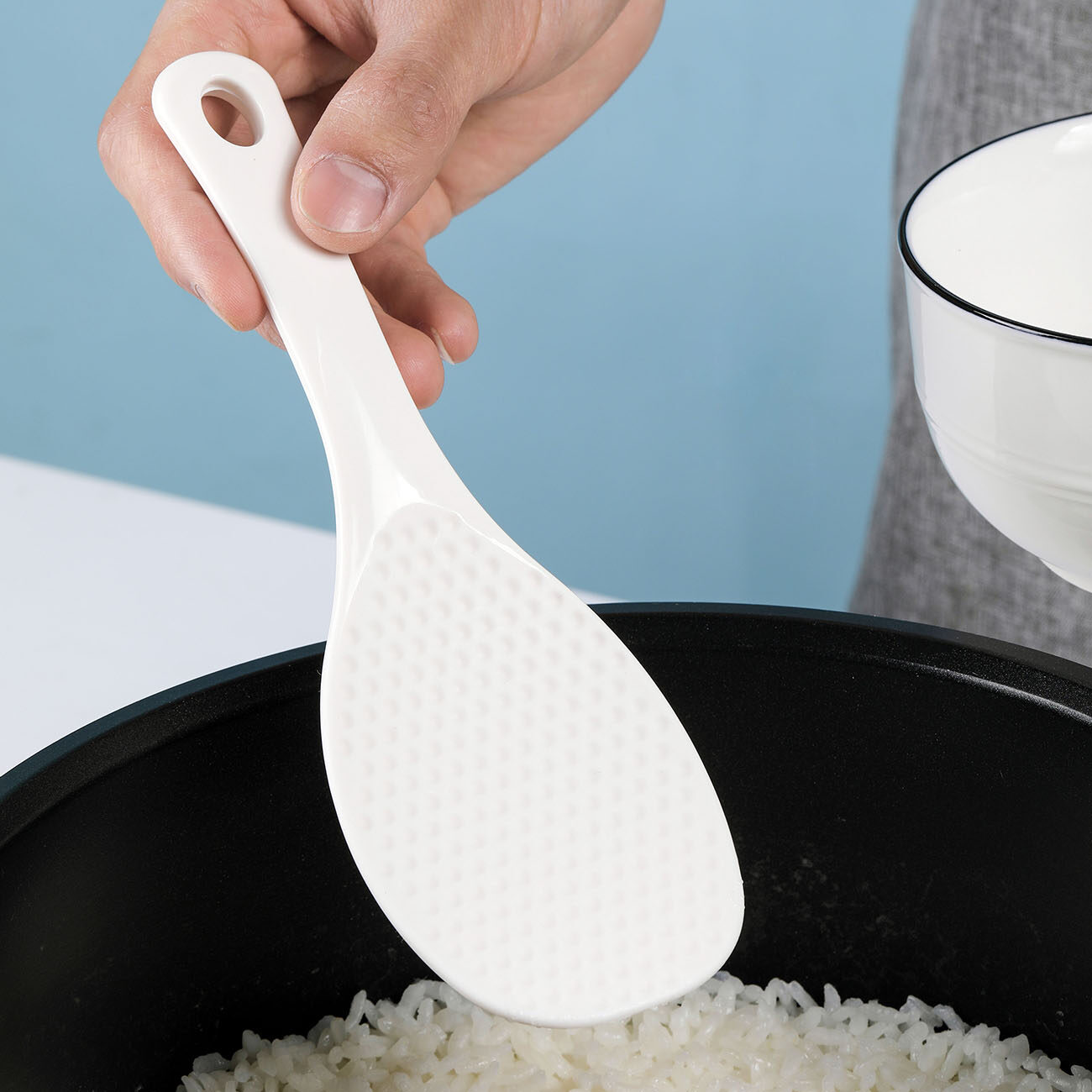 Homenhome Rice Scoop Rice Cooker Rice Spatula Household Food Grade Plastic Rice Spoon with Long Handle