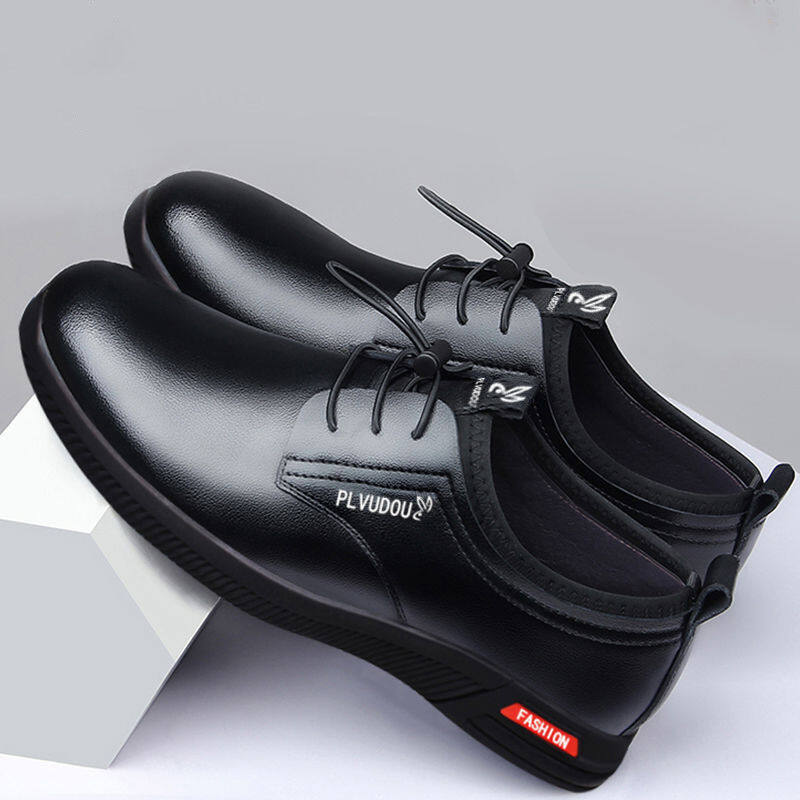 Genuine playboy cowhide shoes men's plus velvet warm cotton shoes casual invisible increase in men's shoes breathable business suits
