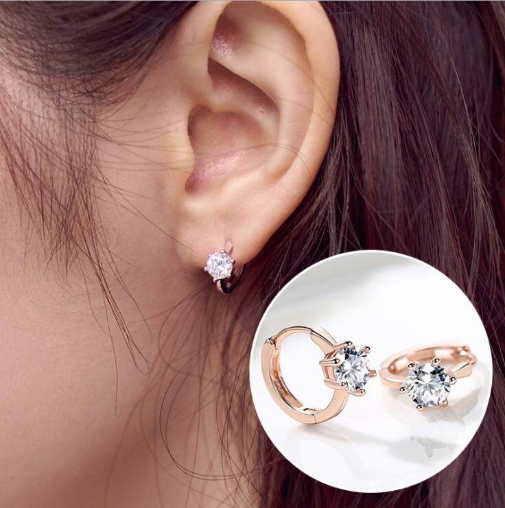 Pair Of Earrings Silver Six-claw Zircon Arrow Round Flash Diamond Earrings Hoop Earrings Ladies Best Gift