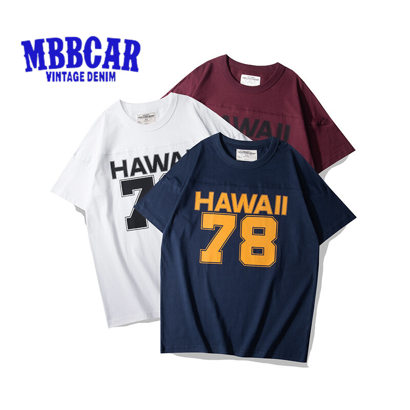 MBBCAR brand work 2024 new style men youth HAWAII 78 printed short sleeved T-shirt 200g patchwork off shoulder Amikaki T-shirt