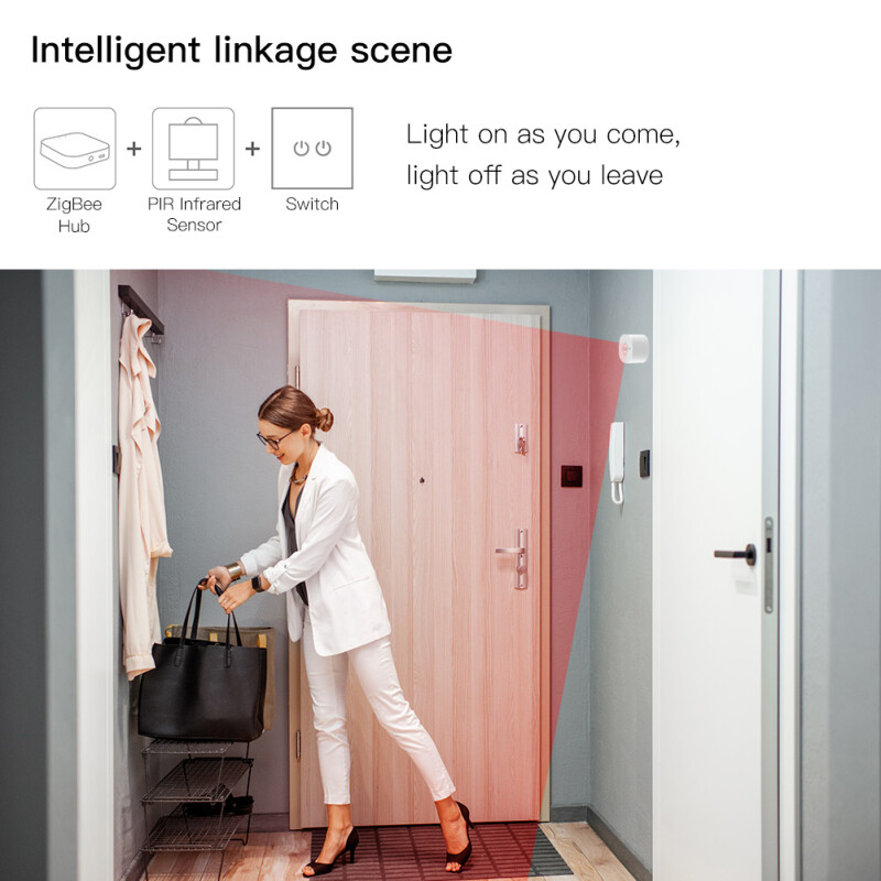 E Life Smart Store Tuya Zigbee 3.0 Human Body Mini PIR Motion Sensor Smart Life APP Wireless Remote Monitor Alarm Push History Records Tracking Mini Infrared Human Body Movement Detector 150° Works With ZigBee Gateway