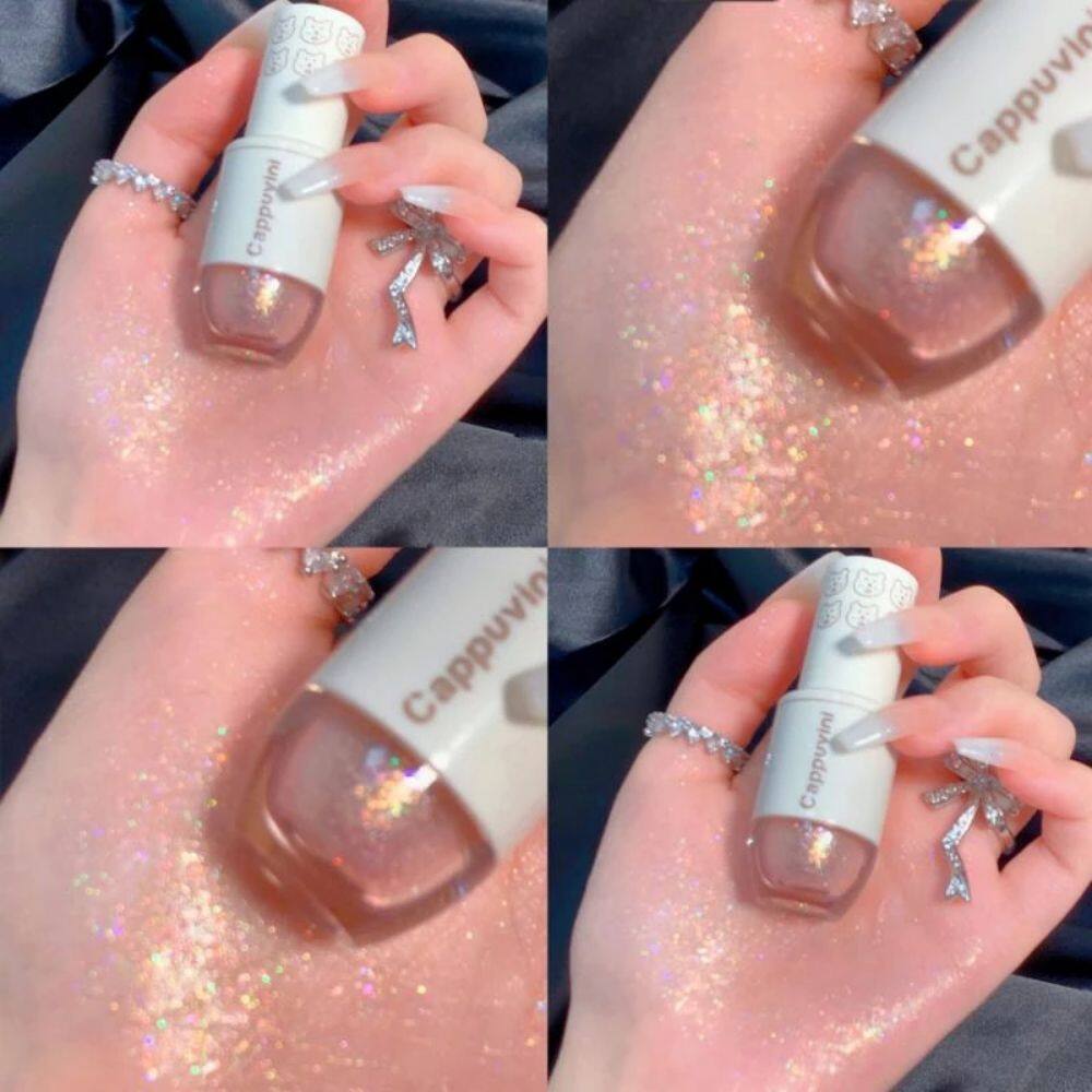 Cappuvini 6 Colors Liquid Eyeshadow Highlight Sequins Glitter Eye Shadow Pearlescent Lying Silkworm Waterproof Lasting Shiny Eye Cosmetic INS