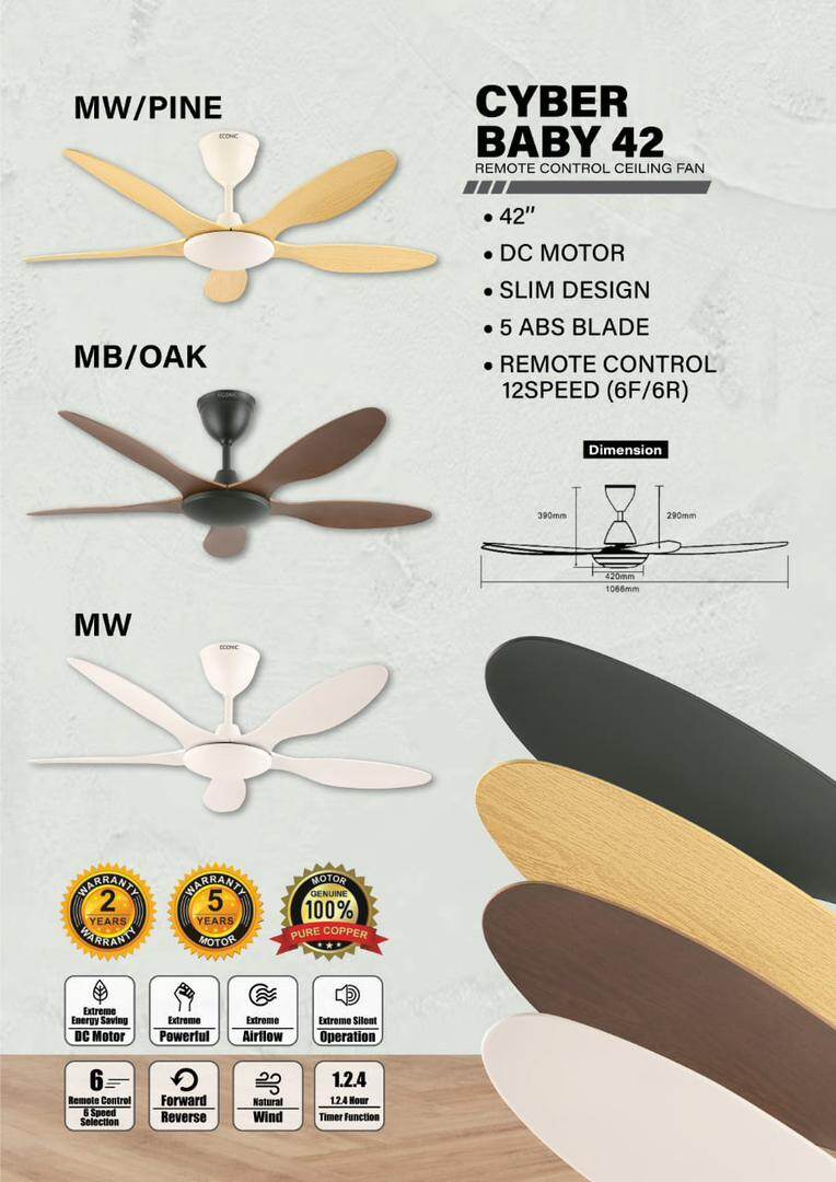 Econic Cyber 56 & 42 Ceiling Fan with Remote Control With light or Without Light