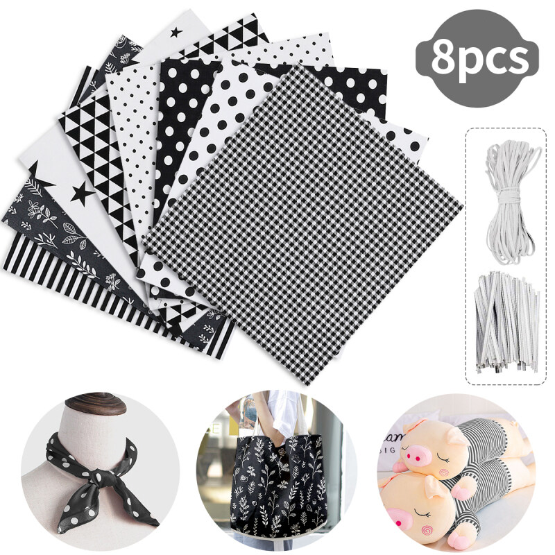 8 cái DIY bông vải chắp vá hình vuông với 4M Dây đàn hồi 20 cái mũi cầu Clip Strip Art Craft vải Sheets với Flower Pattern chất liệu cho DIY may