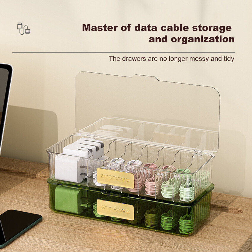 Cable Storage Box Transparent Plastic Data Line Storage Container For Desk Stationery Multifunctional Headset Data Charging Line