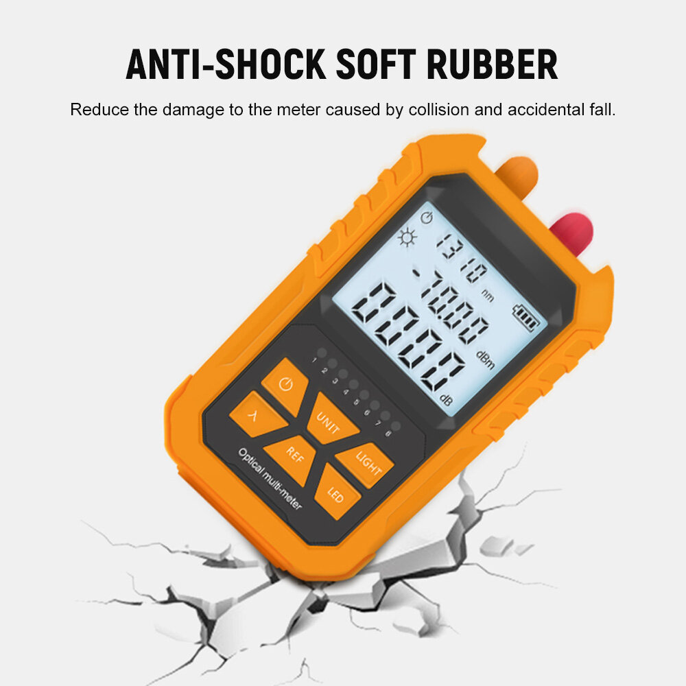Handheld Optical Power Meter with 5km Red Light -70~+3dBm Mini Optical Power Tester Network Cable Tester Portable Digital Light Power Meter with 7 Optional Optic Wavelength
