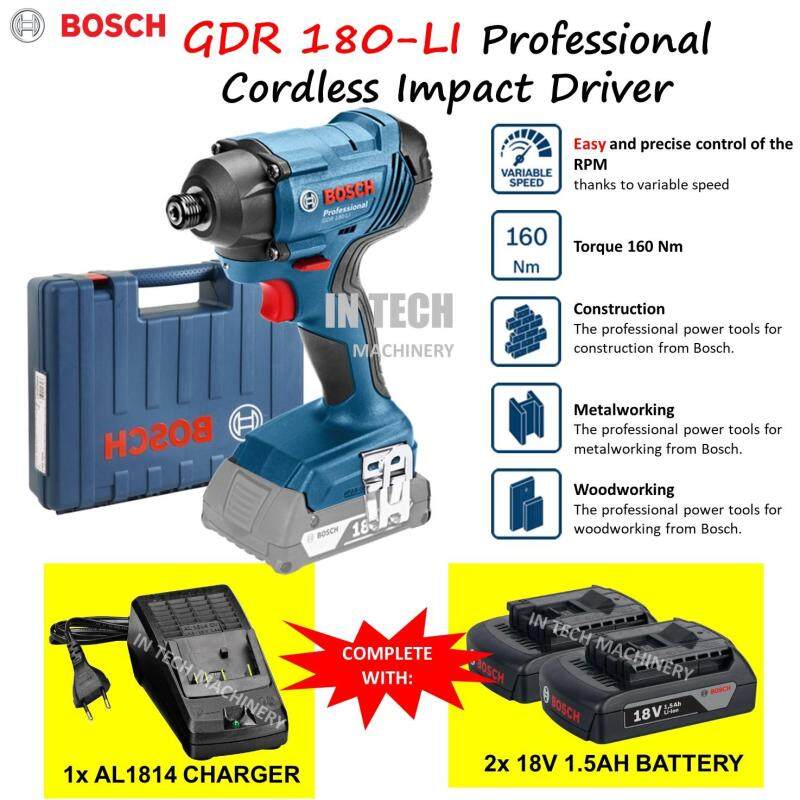 BOSCH GDR180-LI PROFESSIONAL CORDLESS IMPACT DRIVER (1NO AL1814CV CHARGER & 2NOS 18V 1.5AH BATTERY)
