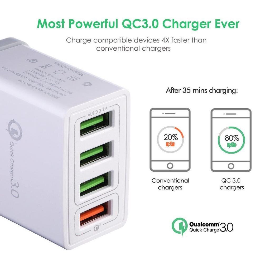 QC3.0 Charger 3.1A Fast Charging Adapter 4 Port USB Quick Charge Plug_voghion.com
