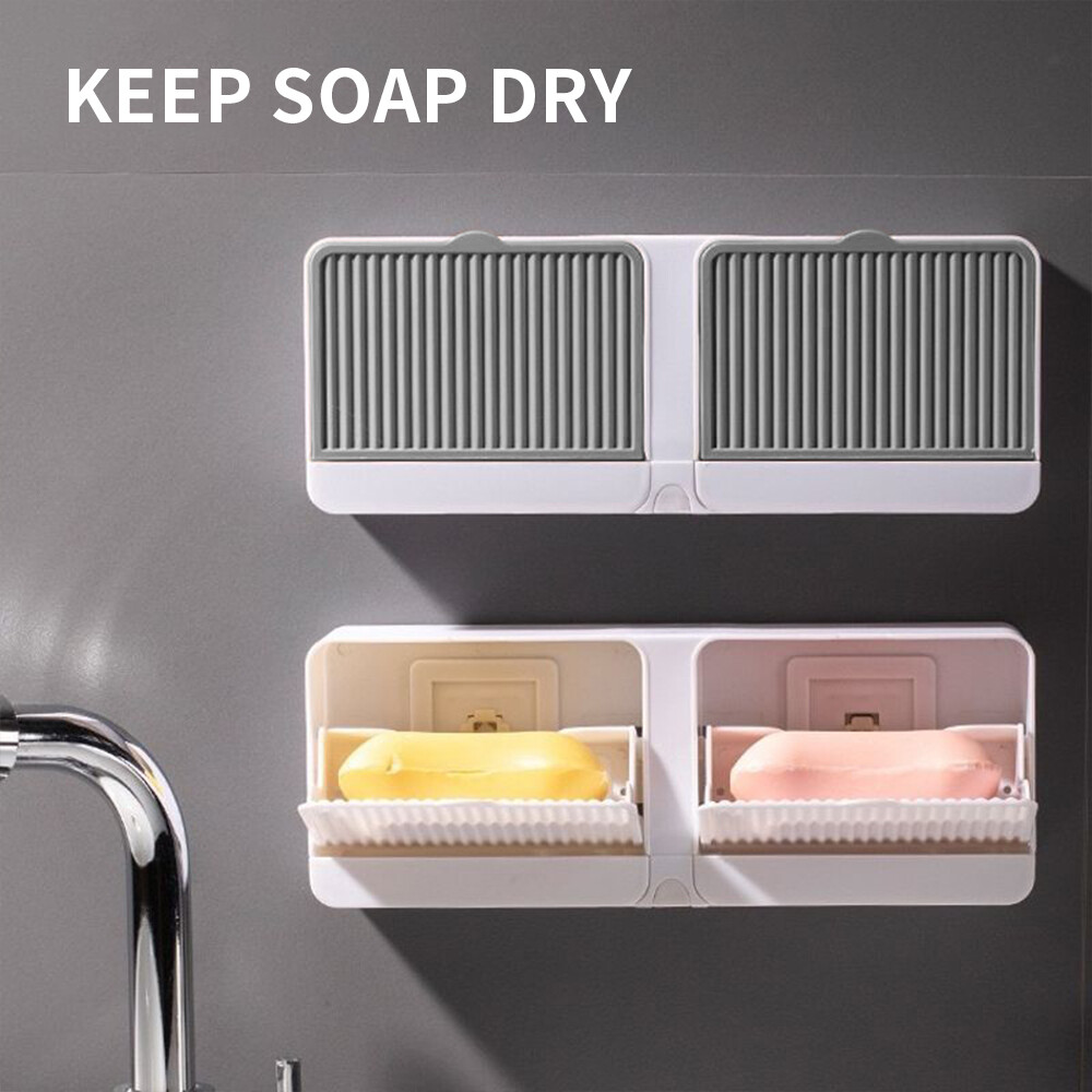 Soap Dish draining double compartment soap holder punch-free soap box