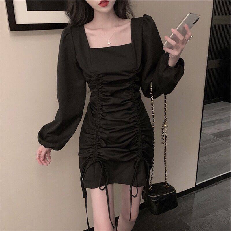 Plus Size Dress Slim Pleated Lace Puff Sleeve Short Skirt Dress