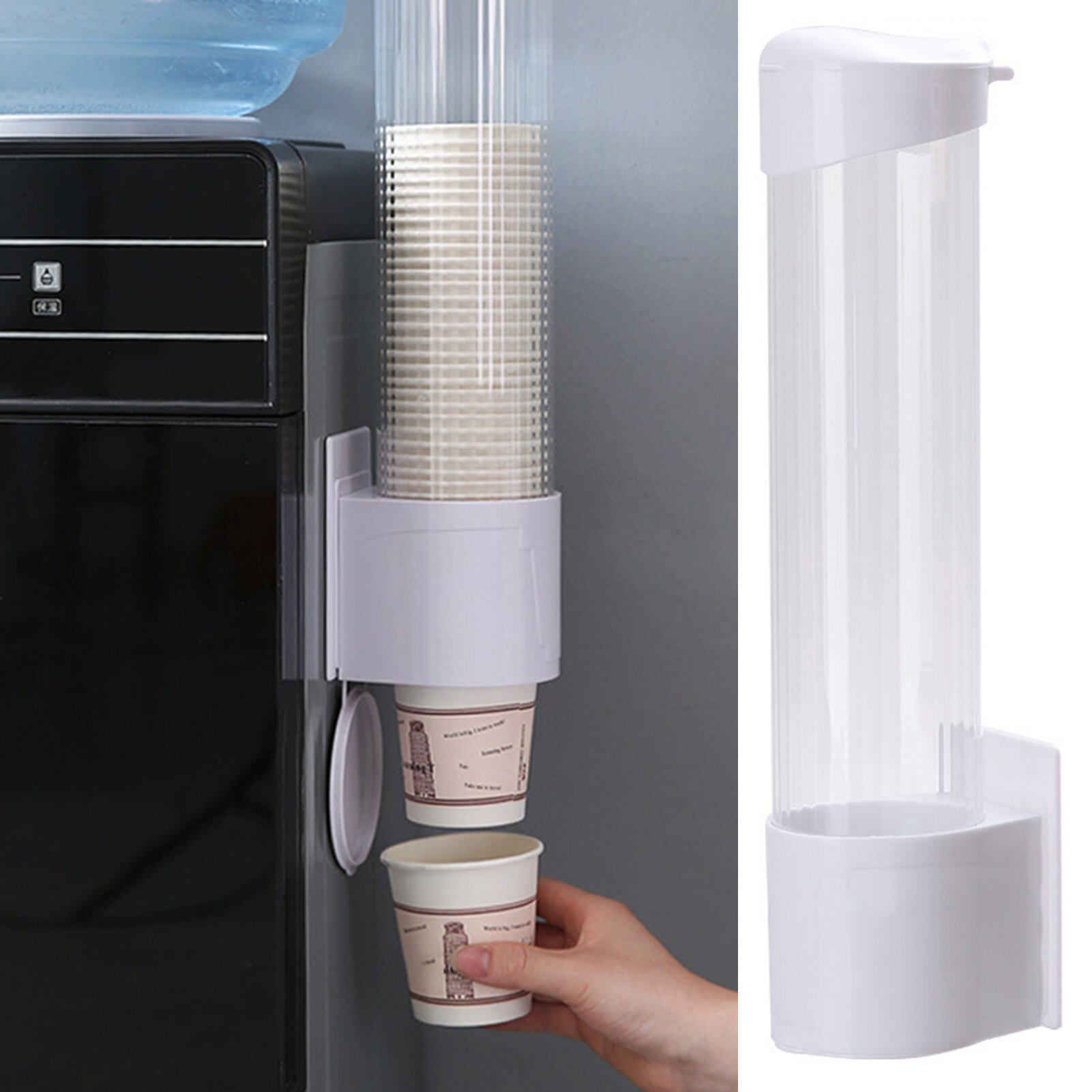 Paper Cup Dispenser Wall Mount Punch-free Pull Type Clear Visible Dustproof Lid Disposable Plastic Water Cup Storage Holder Home Supplies