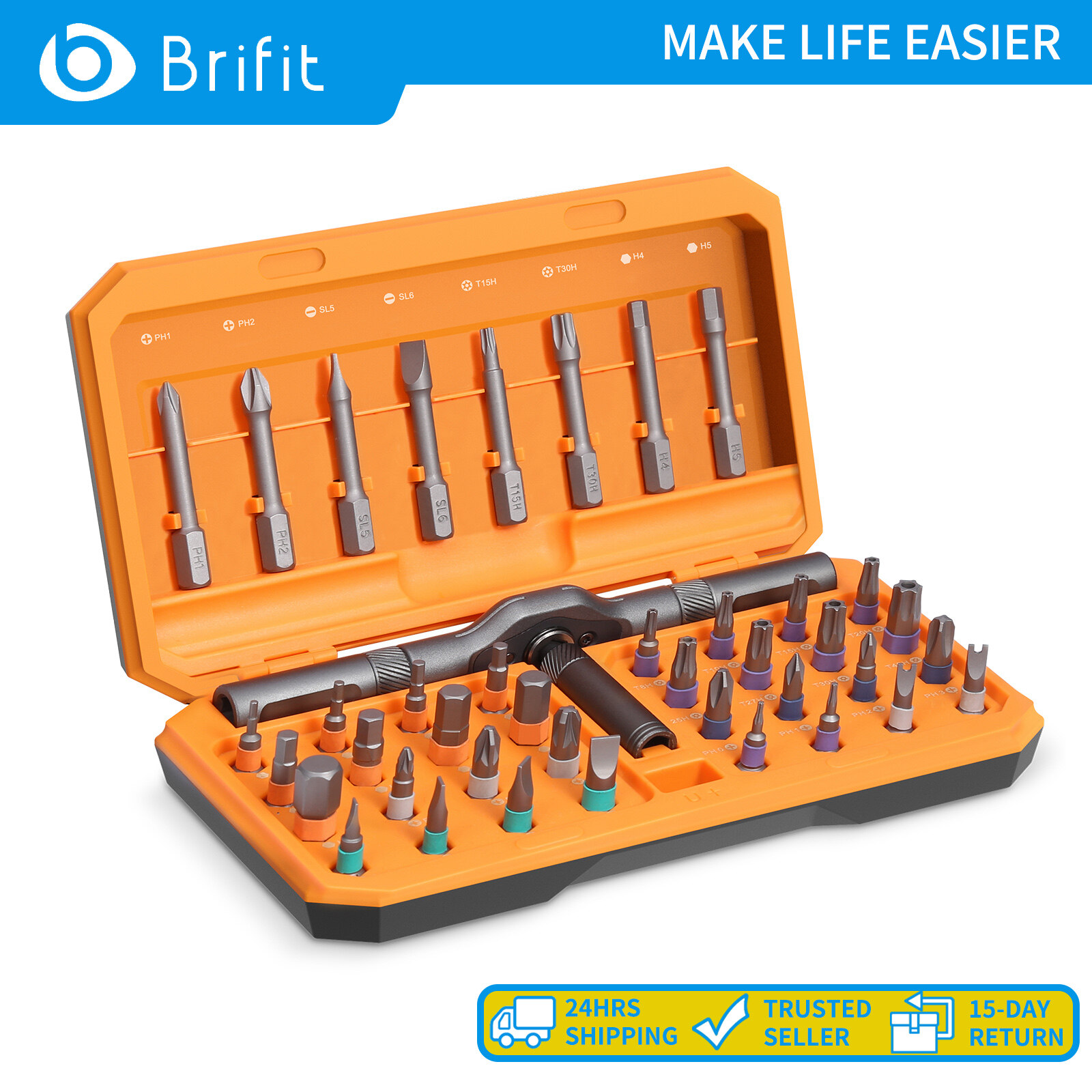 Brifit 42-in-1 Multi-Purpose Screwdriver Set with 40 Tips, Detachable Handle, for Repairing Furniture, Computers, Bicycles