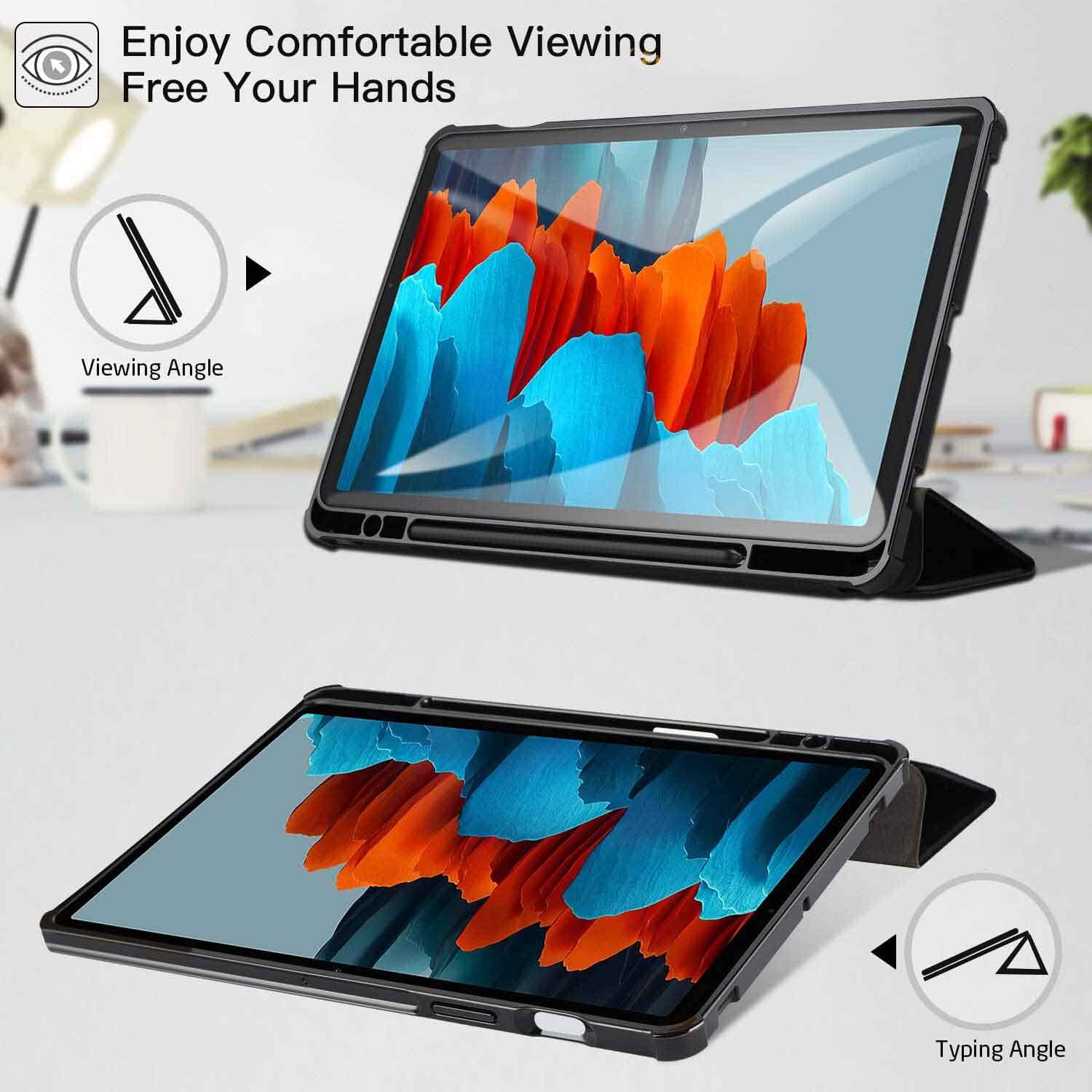 Trường hợp cho Samsung Galaxy Tab S10 cộng với 12.4 2024, nhẹ tri-gấp Trường hợp với kẹp giữ bút, ngủ tự động che Ốp lưng TPU mềm/Vỏ thông minh đánh thức cho Samsung Galaxy Tab S9 Plus/Tab S9 FE Plus/Tab S8 Plus/S7 FE/Tab S7 Plus 12.4 inch