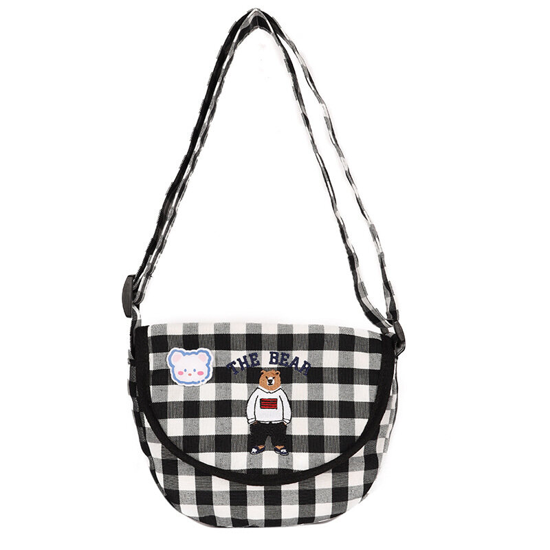 Cjoy Women's shoulder bag canvas bag cross body bag Japanese plaid shoulder bag fashion cute