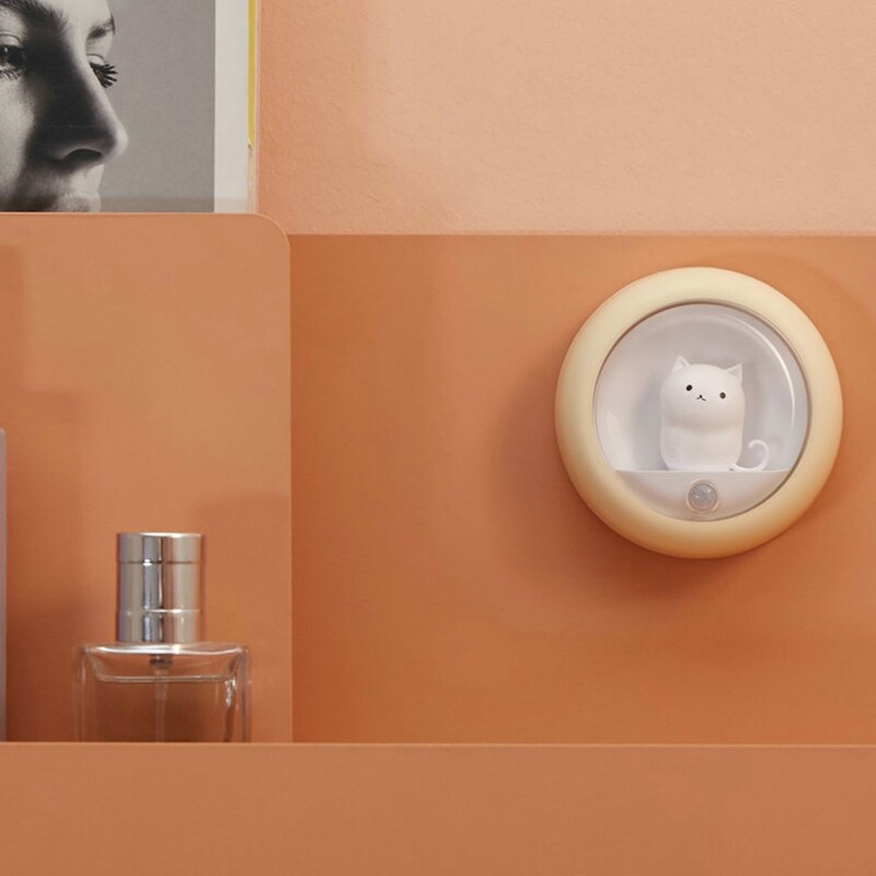 ✪【mouhp】【Ready stock】Creative Cat Smart LED Night Light PIR Motion Sensor USB Rechargeable Bedside Lamp for Room Hallway Pathway Toilet Decor
