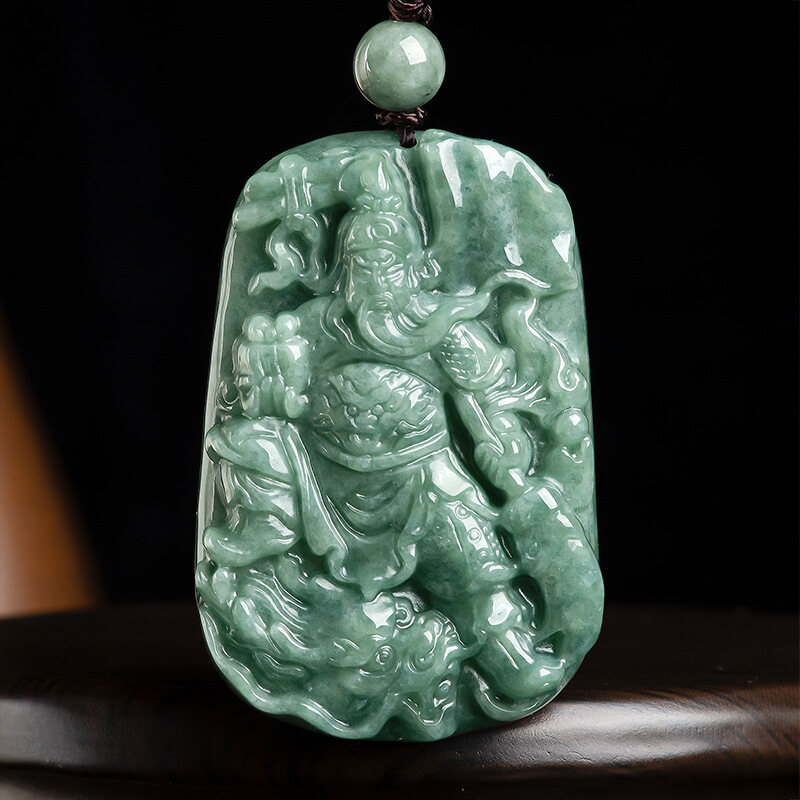 TIMESWIND Natural Jade Green Guan Gong with Certificate Domineering Men Pendant  Y1N