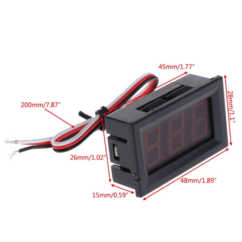 DC 0-100V 3-Wire Voltmeter LED 0.56in Digital Voltage Meter Panel Monitor Tester