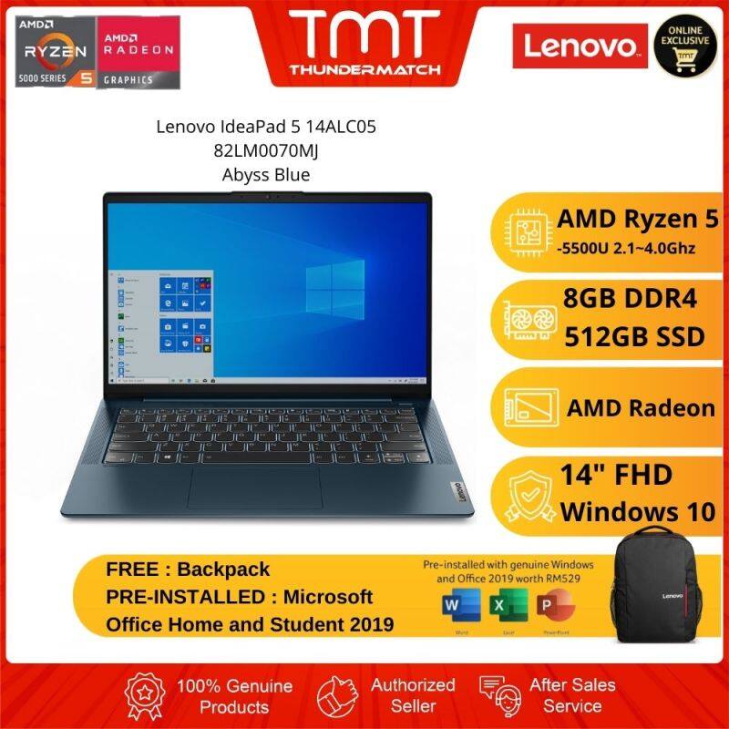 Lenovo IdeaPad 5 14ALC05 82LM0070MJ Laptop | AMD Ryzen 5 5500U | 8GB RAM 512GB SSD | 14 FHD | W10 | MS OFFICE + BAG Malaysia