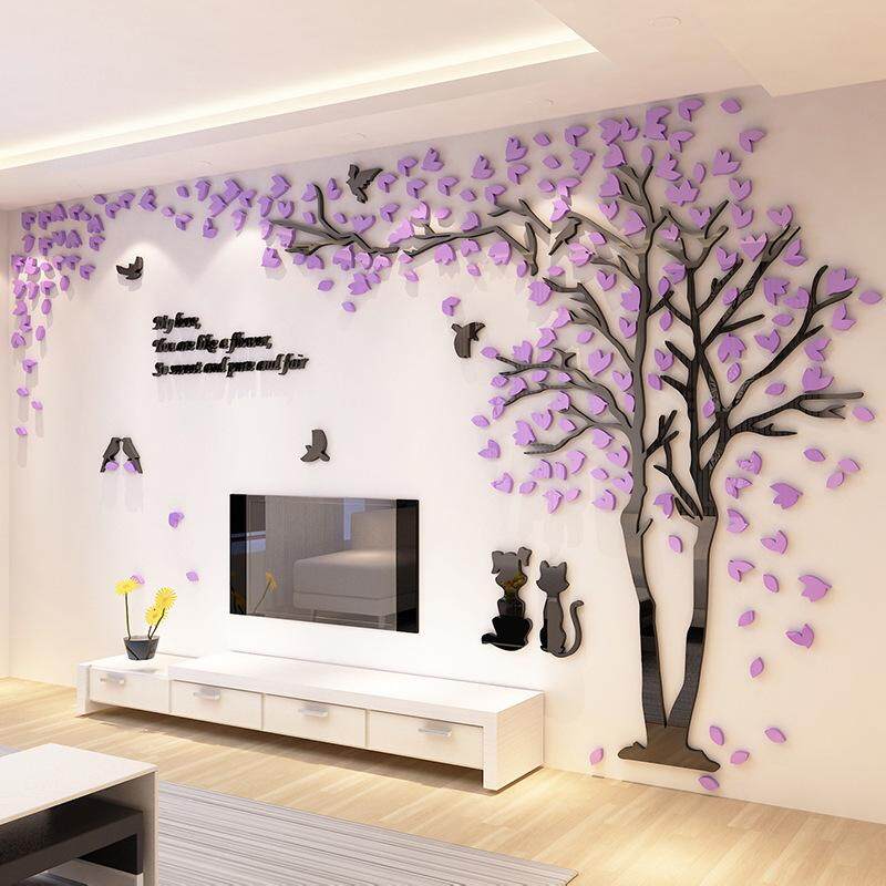 3D Acrylic Dán Tường Cặp Đôi Cây Dán Tường Nhà Phòng Khách Phòng Ngủ TV Nền Tường Thời Trang Decal Dán Tường Cây Xanh