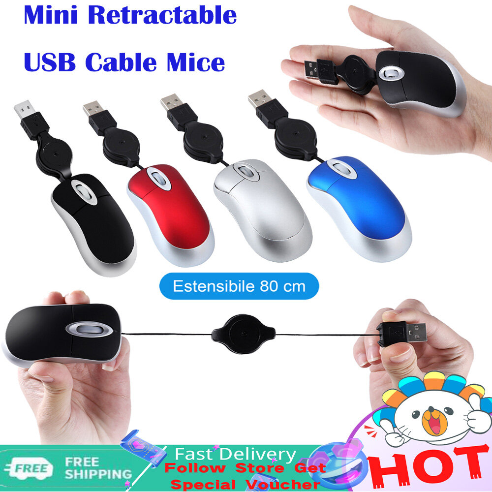 Lovely Mini Wired Mouse Retractable USB Cable Ergonomic Office Computer PC Laptop Gaming Mice