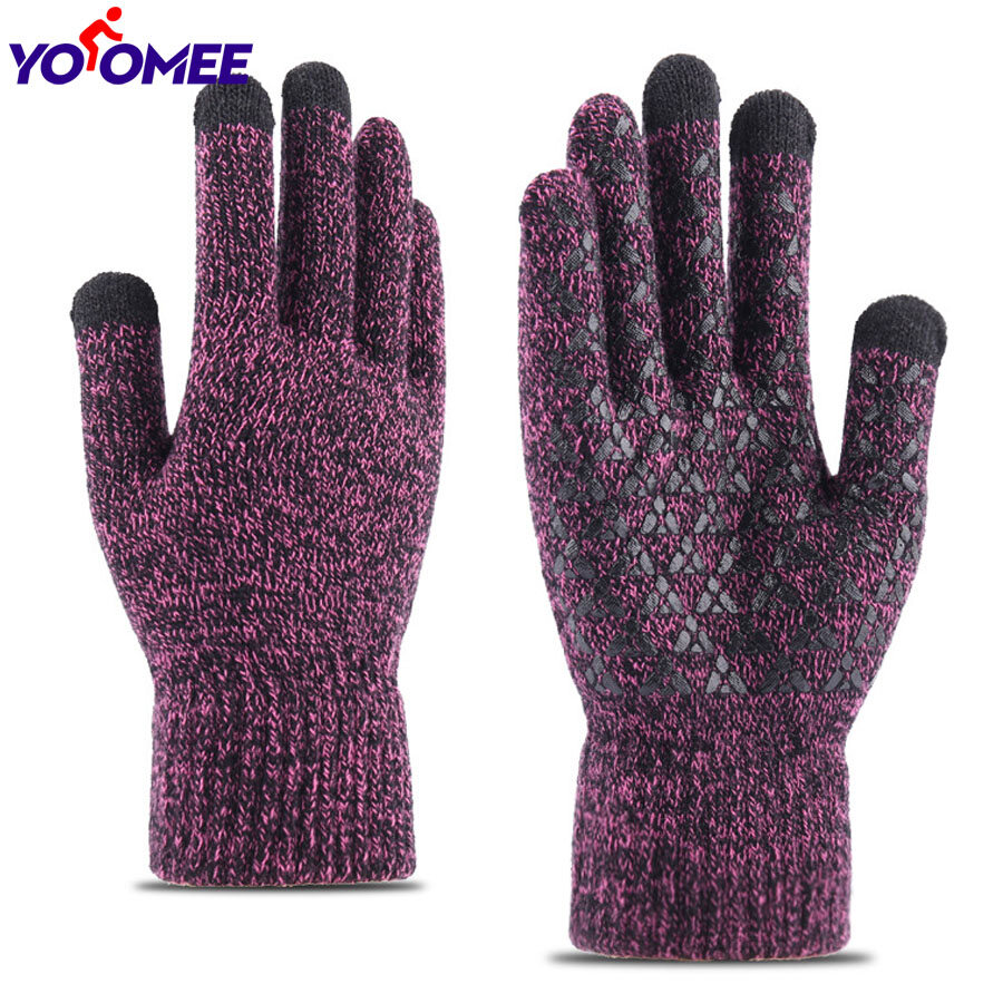 Yoomee 1 Pair Winter Gloves for Men and Women Motorcycle- Knit Touch Screen Anti-Slip Silicone Gel - Elastic Cuff - Thermal Soft Wool Lining - Stretchy Material