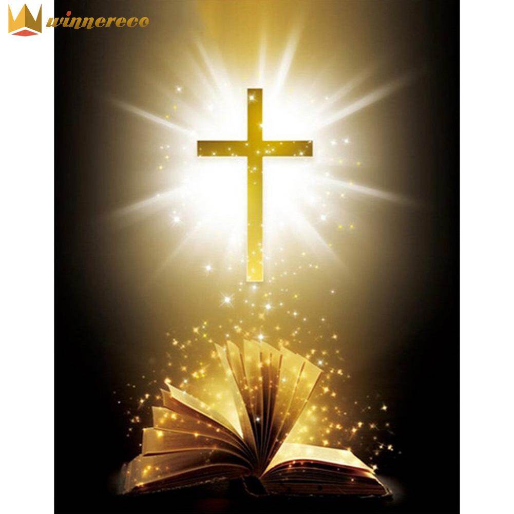 DIY 5D Diamond Painting Full Set With Beads Glowing Cross and Bible Rhinestone Full Round Drill Diamond Painting Kit
