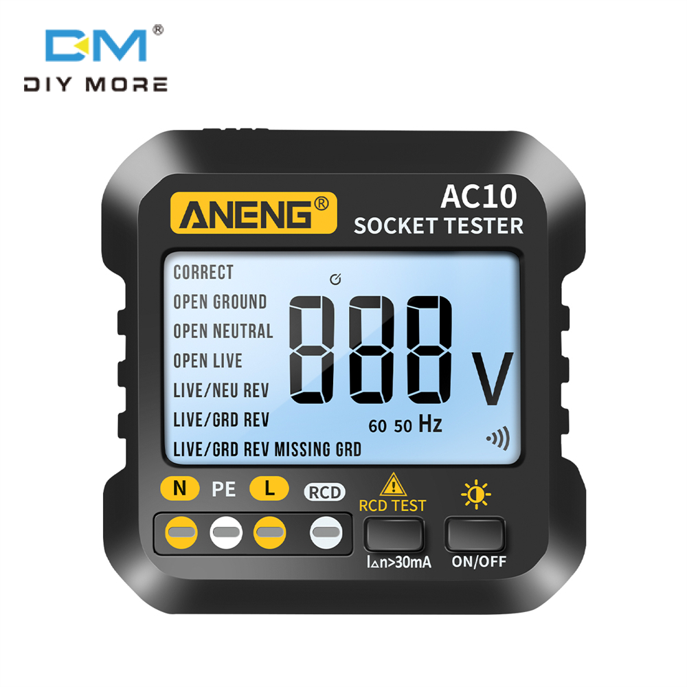 diymore Máy Kiểm Tra Ổ Cắm AC10 Máy Dò Phích Cắm Máy Dò Pha Kiểm Tra Pha Phân Cực Phích Cắm Không Dây Đồng Hồ Vạn Năng Kỹ Thuật Số Phích Cắm US/EU
