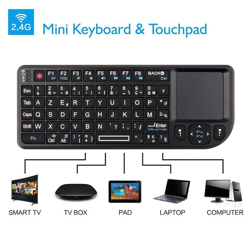 Máy Tính Xách Tay Mini 2.4G RF Bàn Phím Không Dây Bàn Phím Tiếng Anh Bàn Di Chuột Đèn Nền Chuột Cho PC