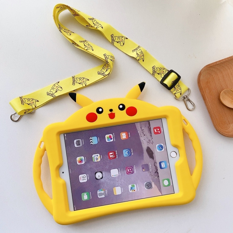 3d cartoon pikachu soft ipad case for ipad 10th 9th 8th 7th ipad air pro 10.5 11 9.7 case ipad mini 1 2 3 4 5 6 kids ipad case with handle strap stand