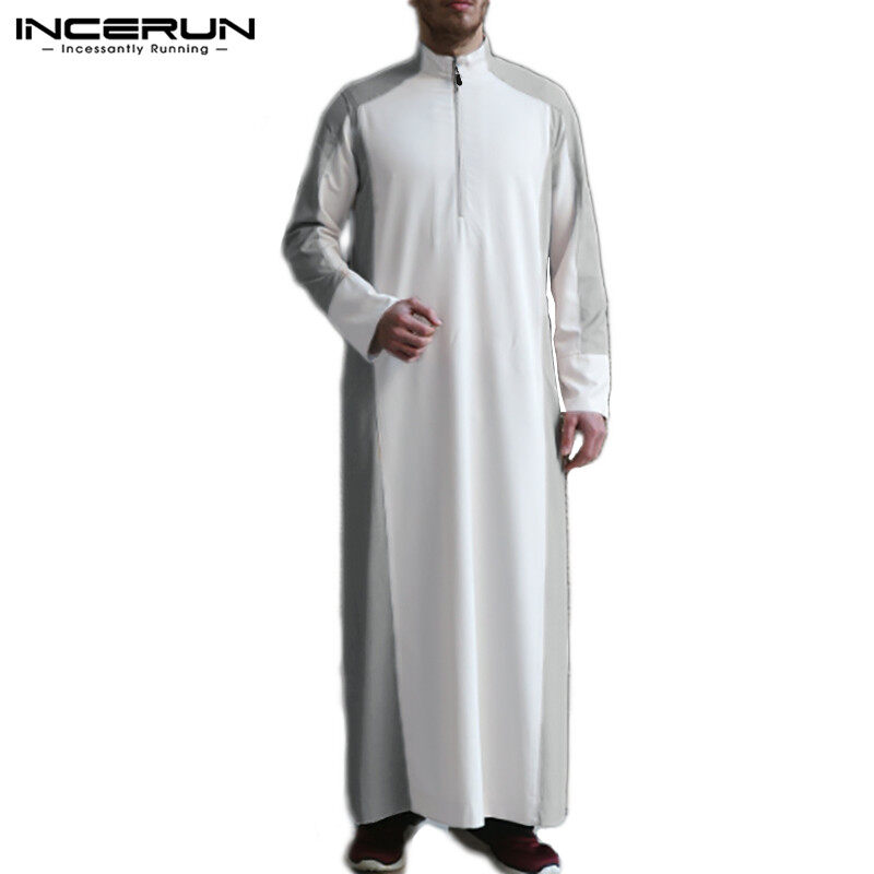 Perfectly INCERUNแขนยาวสำหรับผู้ชายซาอุดิอาหรับKaftan ThobeอิสลามJubba AbayaยาวThobe Kaftan