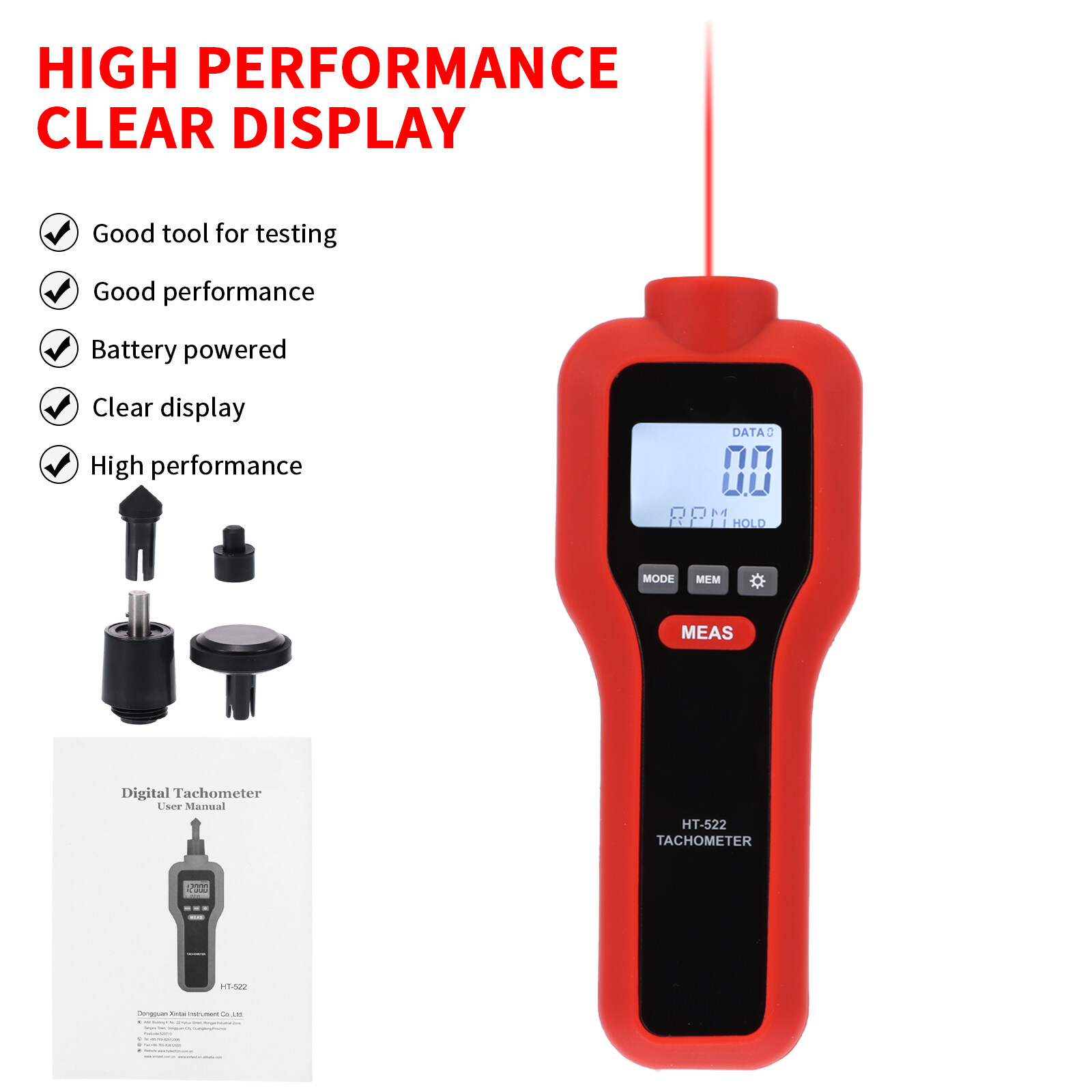 【Professional】Original HT522 2 In 1 Digital Tachometer High