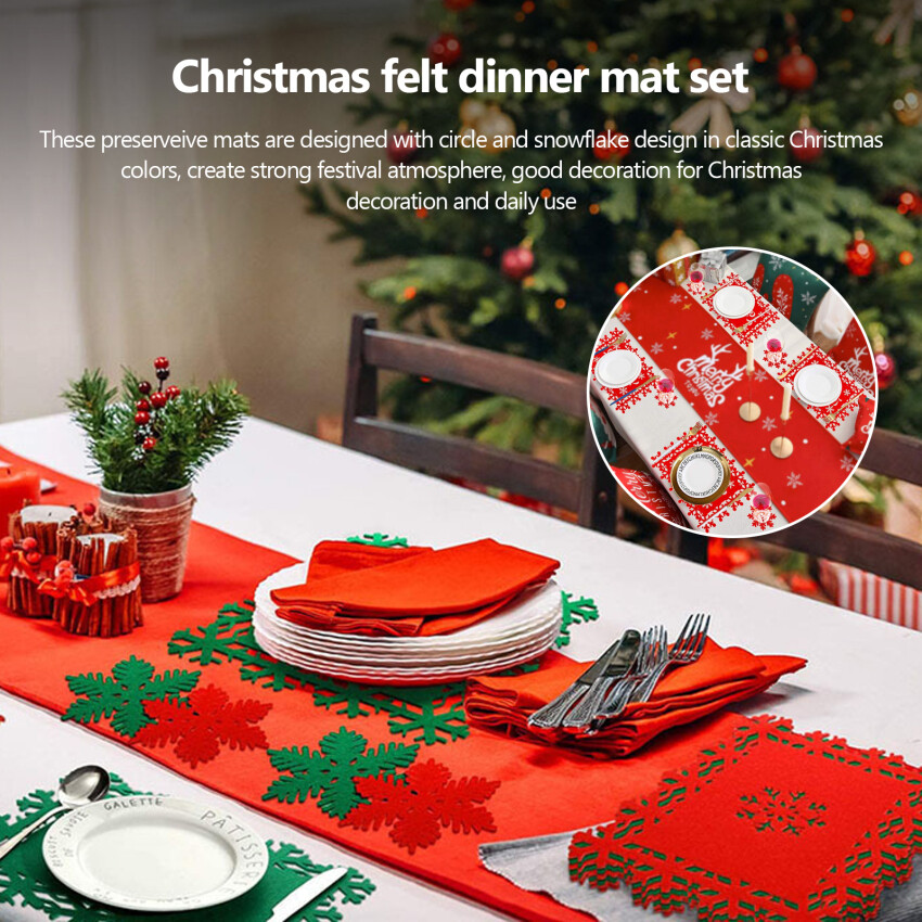 Christmas Placemats Set of 12 Table Place Mats and Drink Coasters Cup Mat for Dining Table, Washable Dining Table Set Dining Table Placemats and Coaster for Christmas Kitchen Home Decor Gifts