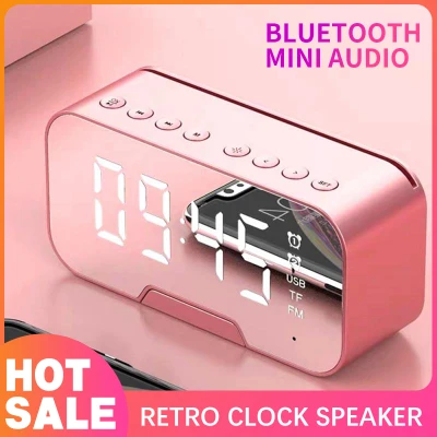 Bluetooth Speaker Mini Alarm Clock Extra Bass LED Portable Mini Speaker Super Bass Stereo Speakers Hands-free Calling Mirror Screen Support FM TF AUX